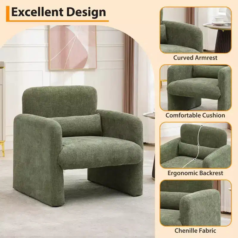 Single Sofa Chair,300LBS,Curved Backrest, Comfortable Armchair,Oversized Reading Chair for Living Room Bedroom Study Office