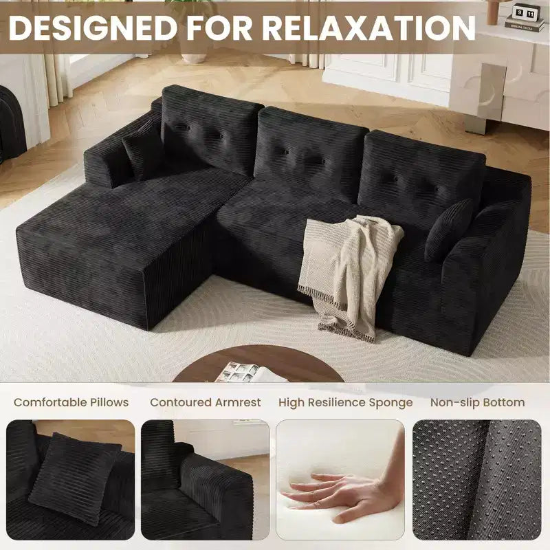 105 Cloud Couch Sectional, Boneless Modular L-Shaped Sofa with Chaise, No Assembly Deep Seat Sofa Bed for Living Room