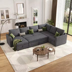 Canapé-lit d'angle modulable GUSTOWAVE avec rangement, lit de couchage escamotable 2 places en chenille grise pour salon