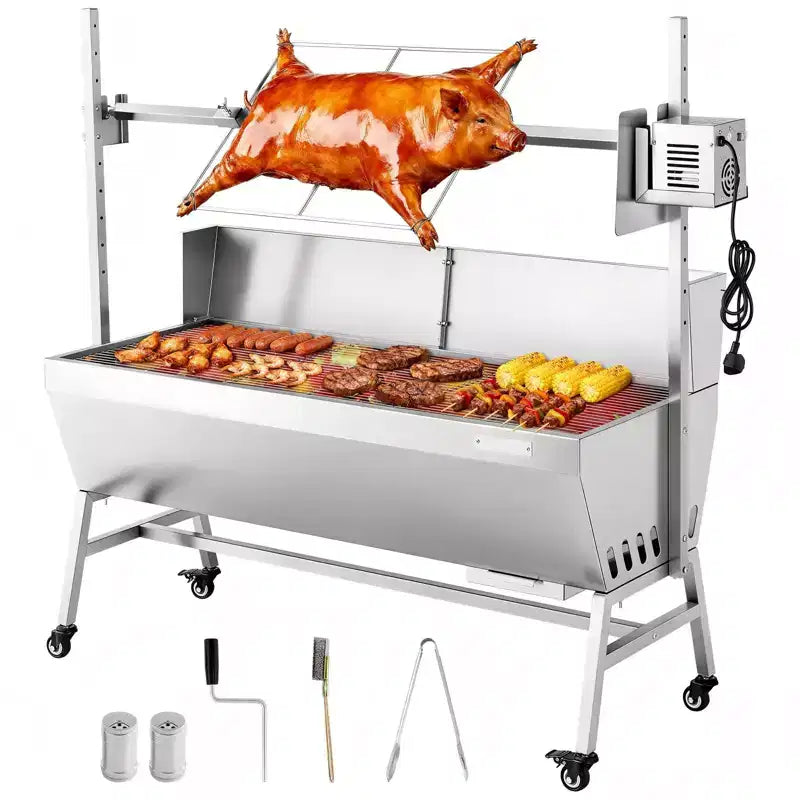 Outdoor Propane Rotisserie Grill, 38W BBQ Spit Roaster, 132 lbs Capacity, Stainless Steel with 3 Baskets & 180 Rotating Handle