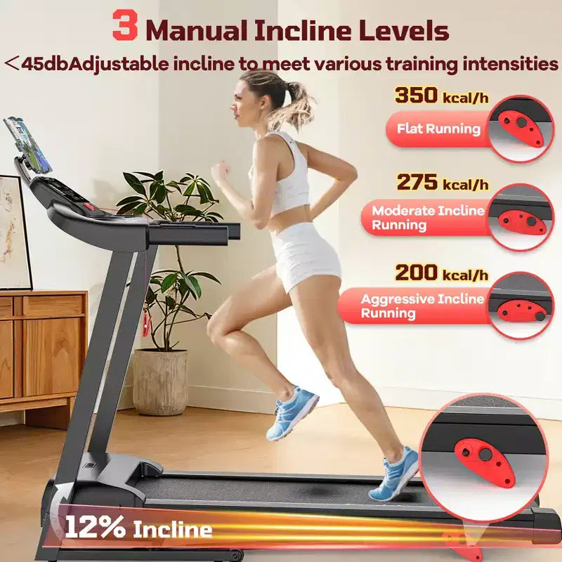 Tapis de marche 4 en 1 avec inclinaison de 12 %, tapis roulant portable, tapis roulant pliable pour la maison et le bureau, tapis roulant silencieux de 3,5 CV