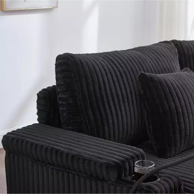 Canapé méridienne moderne en velours côtelé Whisen 75,5 pouces avec dossier réglable sur 5 positions, accoudoirs de rangement, porte-gobelets, support de téléphone