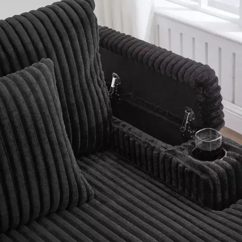 Canapé méridienne moderne en velours côtelé Whisen 75,5 pouces avec dossier réglable sur 5 positions, accoudoirs de rangement, porte-gobelets, support de téléphone