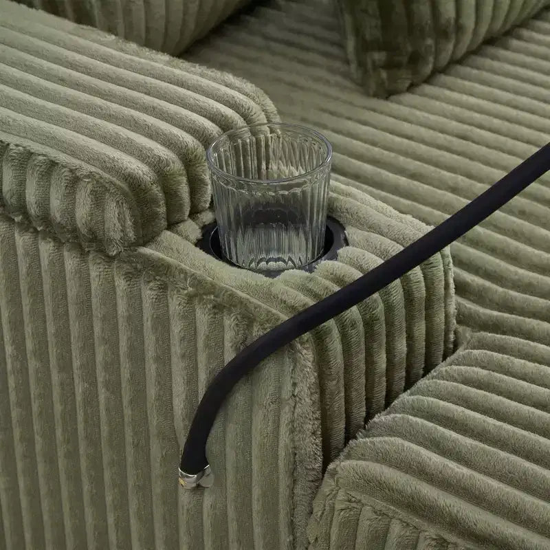 Canapé méridienne moderne en velours côtelé Whisen 75,5 pouces avec dossier réglable sur 5 positions, accoudoirs de rangement, porte-gobelets, support de téléphone