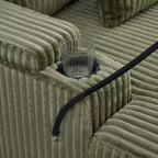 Canapé méridienne moderne en velours côtelé Whisen 75,5 pouces avec dossier réglable sur 5 positions, accoudoirs de rangement, porte-gobelets, support de téléphone
