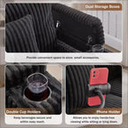 Canapé méridienne moderne en velours côtelé Whisen 75,5 pouces avec dossier réglable sur 5 positions, accoudoirs de rangement, porte-gobelets, support de téléphone
