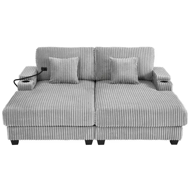 Canapé méridienne moderne en velours côtelé Whisen 75,5 pouces avec dossier réglable sur 5 positions, accoudoirs de rangement, porte-gobelets, support de téléphone