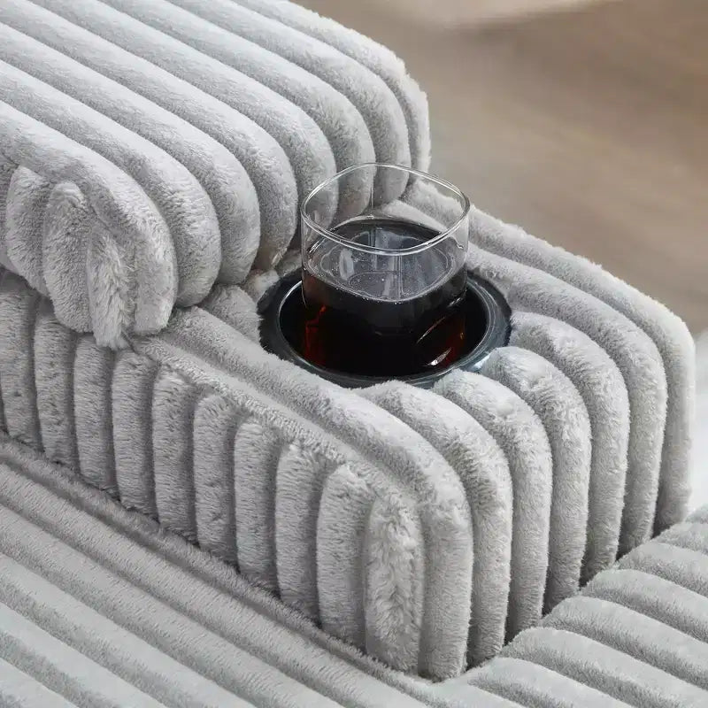 Canapé méridienne moderne en velours côtelé Whisen 75,5 pouces avec dossier réglable sur 5 positions, accoudoirs de rangement, porte-gobelets, support de téléphone