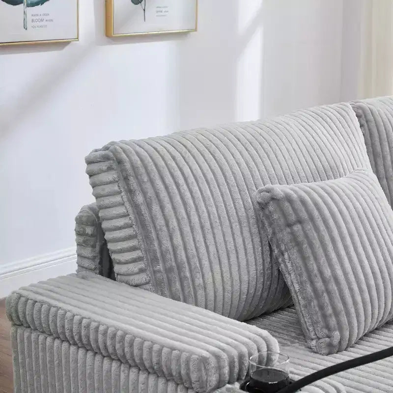 Canapé méridienne moderne en velours côtelé Whisen 75,5 pouces avec dossier réglable sur 5 positions, accoudoirs de rangement, porte-gobelets, support de téléphone