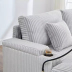Canapé méridienne moderne en velours côtelé Whisen 75,5 pouces avec dossier réglable sur 5 positions, accoudoirs de rangement, porte-gobelets, support de téléphone