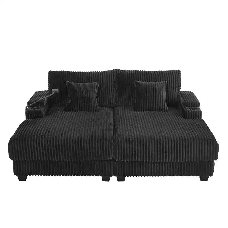 Canapé méridienne moderne en velours côtelé Whisen 75,5 pouces avec dossier réglable sur 5 positions, accoudoirs de rangement, porte-gobelets, support de téléphone