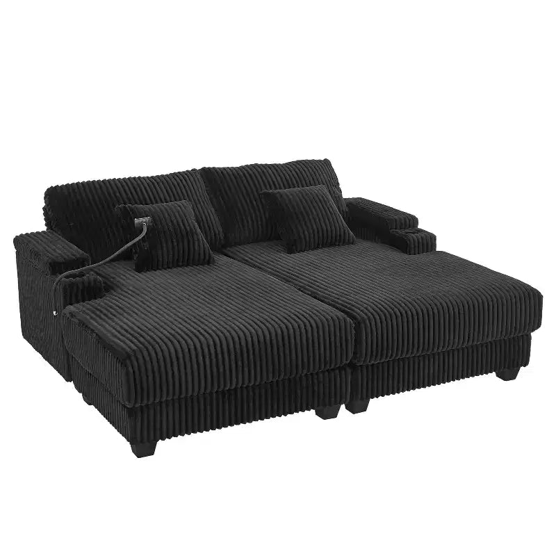 Canapé méridienne moderne en velours côtelé Whisen 75,5 pouces avec dossier réglable sur 5 positions, accoudoirs de rangement, porte-gobelets, support de téléphone