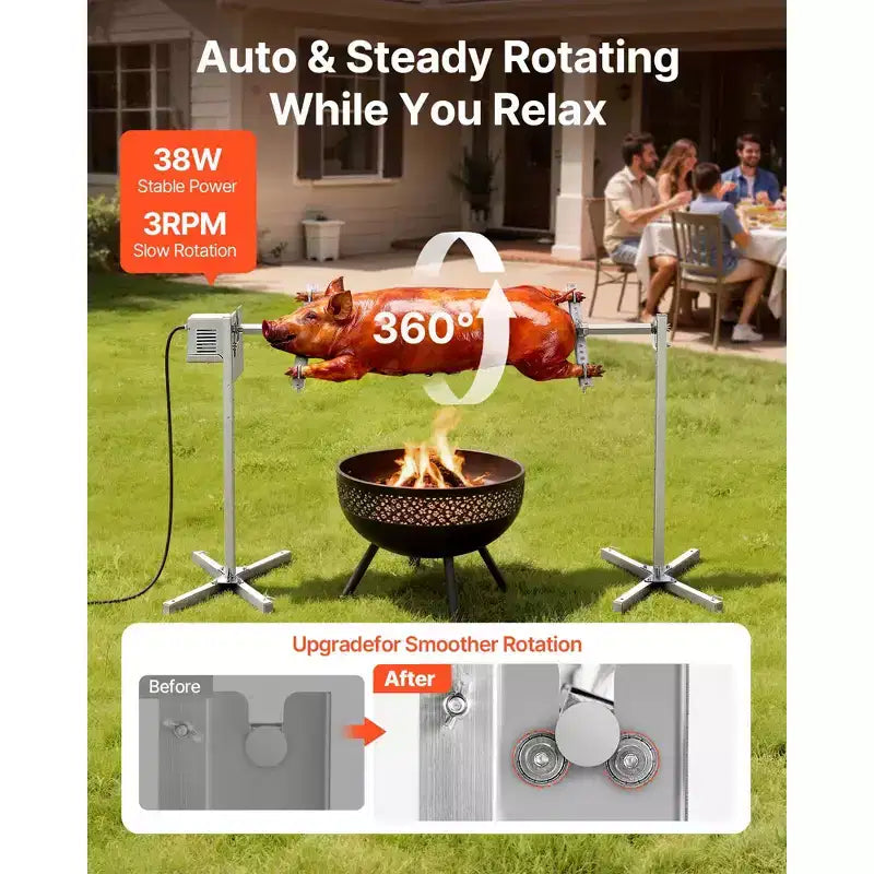 Rôtissoire VEVOR, kit de rôtissoire électrique AC120V à 8 niveaux de hauteur, kit de rôtisserie pour barbecue avec capacité de charge de 60 kg, moteur de 38W, argent