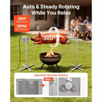 Rôtissoire VEVOR, kit de rôtissoire électrique AC120V à 8 niveaux de hauteur, kit de rôtisserie pour barbecue avec capacité de charge de 60 kg, moteur de 38W, argent