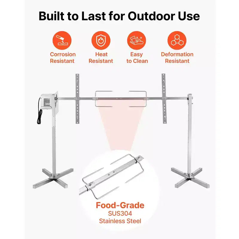 Rôtissoire VEVOR, kit de rôtissoire électrique AC120V à 8 niveaux de hauteur, kit de rôtisserie pour barbecue avec capacité de charge de 60 kg, moteur de 38W, argent