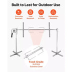 Rôtissoire VEVOR, kit de rôtissoire électrique AC120V à 8 niveaux de hauteur, kit de rôtisserie pour barbecue avec capacité de charge de 60 kg, moteur de 38W, argent