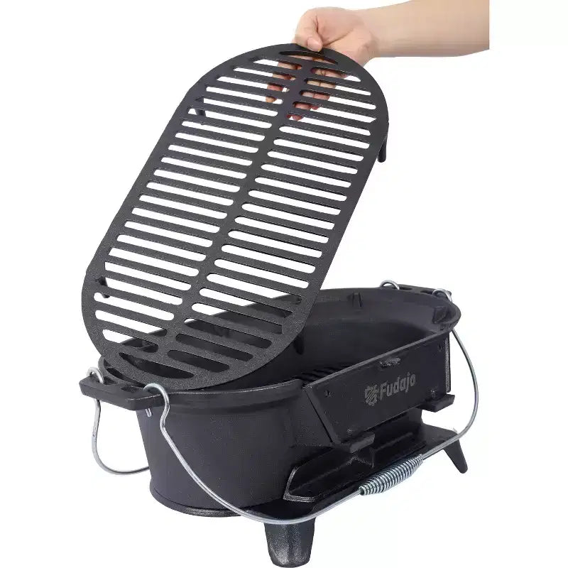 Oval Cast Iron Grill Outdoor, Portable Charcoal Grill and Tabletop Cast Iron Skillet - 100% Cast Iron, Durable, Small Charcoal Grill, Camping Stove