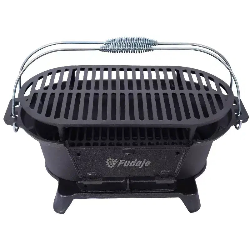 Oval Cast Iron Grill Outdoor, Portable Charcoal Grill and Tabletop Cast Iron Skillet - 100% Cast Iron, Durable, Small Charcoal Grill, Camping Stove