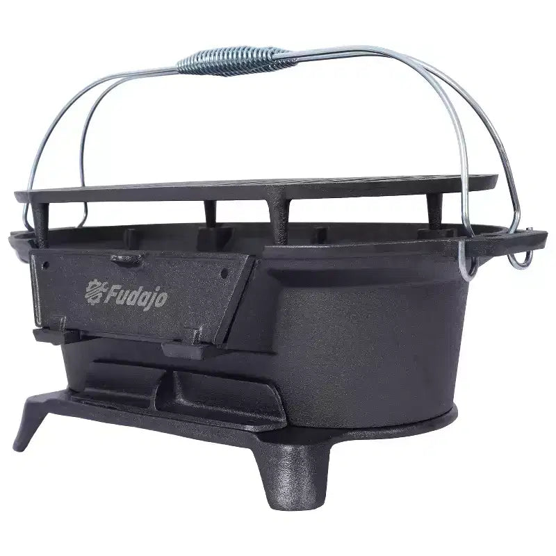 Oval Cast Iron Grill Outdoor, Portable Charcoal Grill and Tabletop Cast Iron Skillet - 100% Cast Iron, Durable, Small Charcoal Grill, Camping Stove