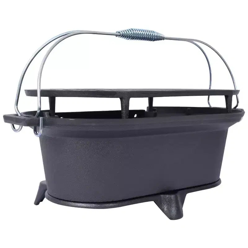 Oval Cast Iron Grill Outdoor, Portable Charcoal Grill and Tabletop Cast Iron Skillet - 100% Cast Iron, Durable, Small Charcoal Grill, Camping Stove