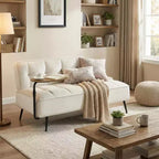FurnitureR Modern Sofa with 360 Swivel Side Table, Tufted Velvet Sofa with Movable Side Table, Mid-Century Loveseat for Living Room Bedroom Entryway