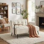FurnitureR Modern Sofa with 360 Swivel Side Table, Tufted Velvet Sofa with Movable Side Table, Mid-Century Loveseat for Living Room Bedroom Entryway