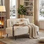 FurnitureR Modern Sofa with 360 Swivel Side Table, Tufted Velvet Sofa with Movable Side Table, Mid-Century Loveseat for Living Room Bedroom Entryway