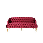 Whisen Mid-Century Modern Velvet Sofa Button Tufted 3-Seater Couch with Curved Wood Legs