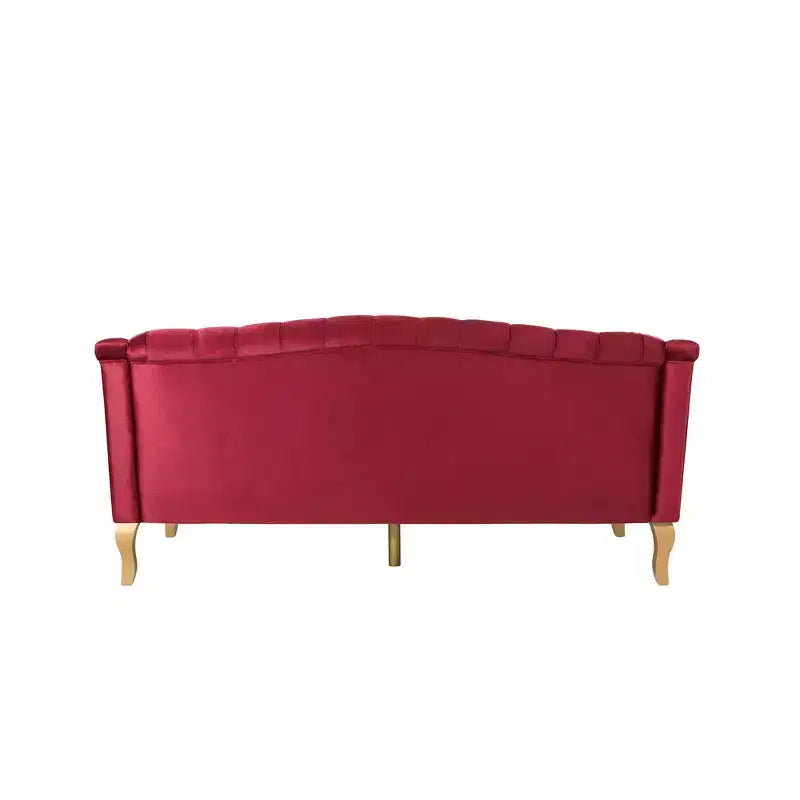 Whisen Mid-Century Modern Velvet Sofa Button Tufted 3-Seater Couch with Curved Wood Legs