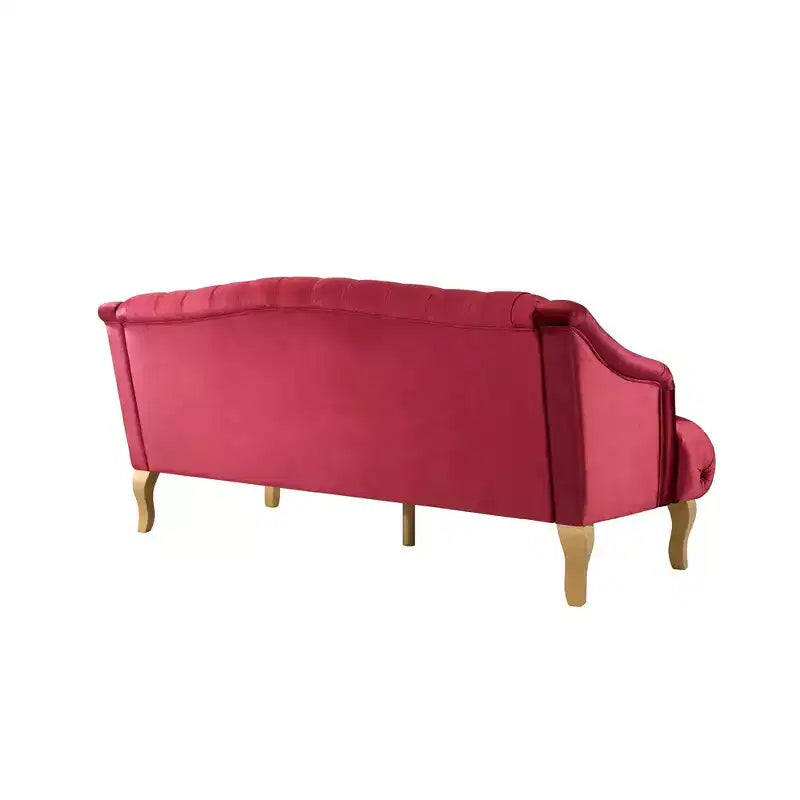 Whisen Mid-Century Modern Velvet Sofa Button Tufted 3-Seater Couch with Curved Wood Legs