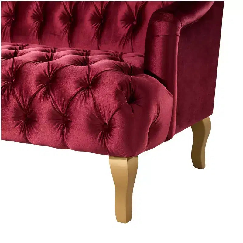 Whisen Mid-Century Modern Velvet Sofa Button Tufted 3-Seater Couch with Curved Wood Legs