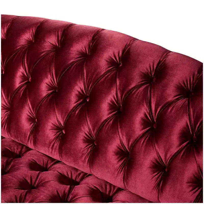 Whisen Mid-Century Modern Velvet Sofa Button Tufted 3-Seater Couch with Curved Wood Legs
