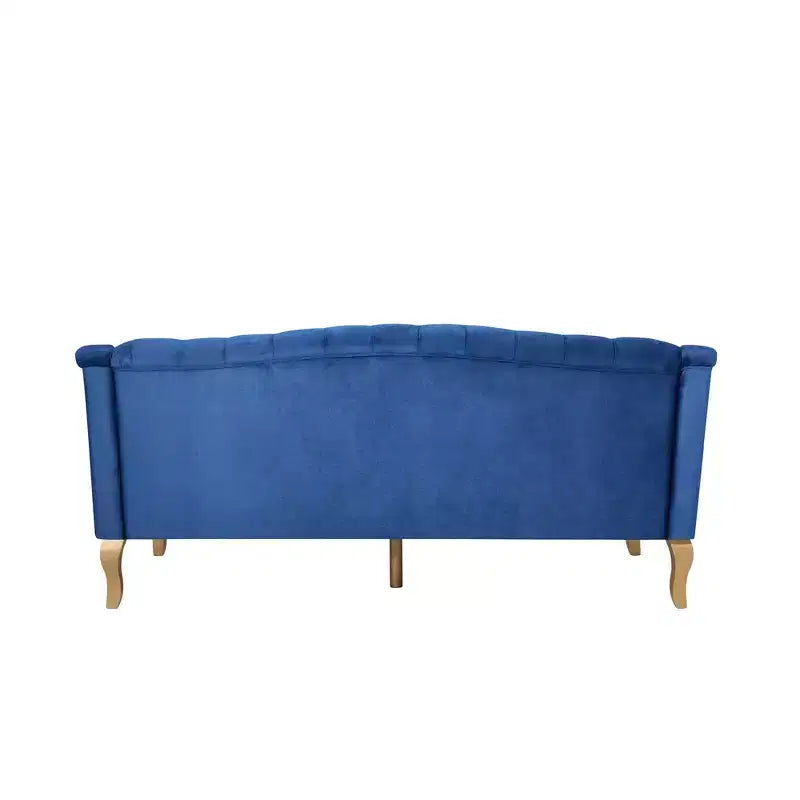 Whisen Mid-Century Modern Velvet Sofa Button Tufted 3-Seater Couch with Curved Wood Legs