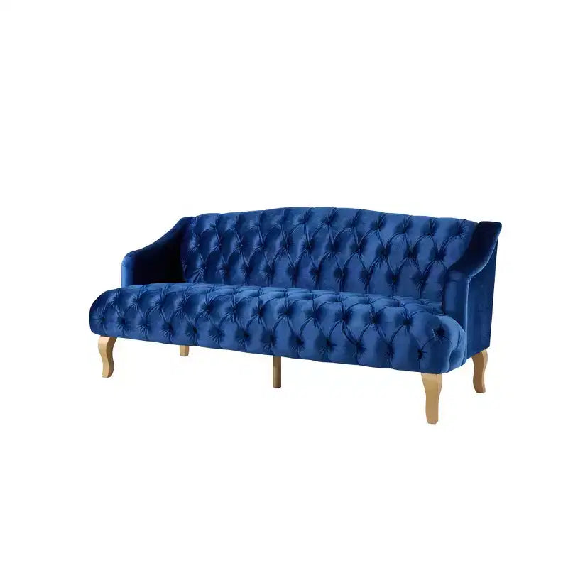 Whisen Mid-Century Modern Velvet Sofa Button Tufted 3-Seater Couch with Curved Wood Legs