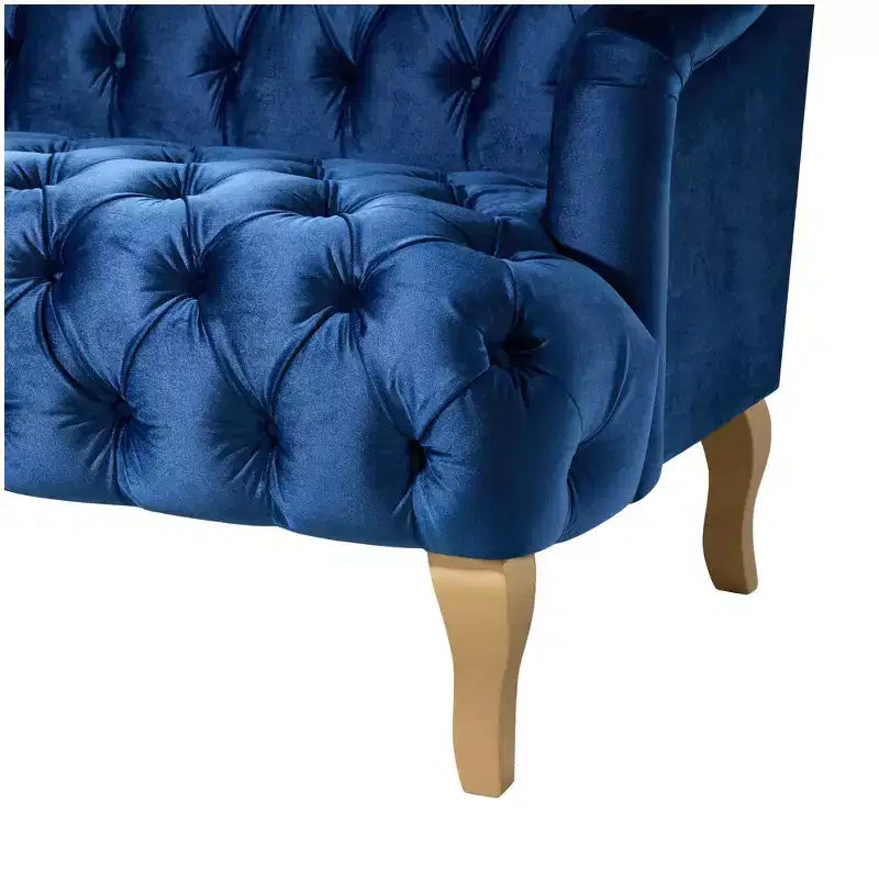 Whisen Mid-Century Modern Velvet Sofa Button Tufted 3-Seater Couch with Curved Wood Legs