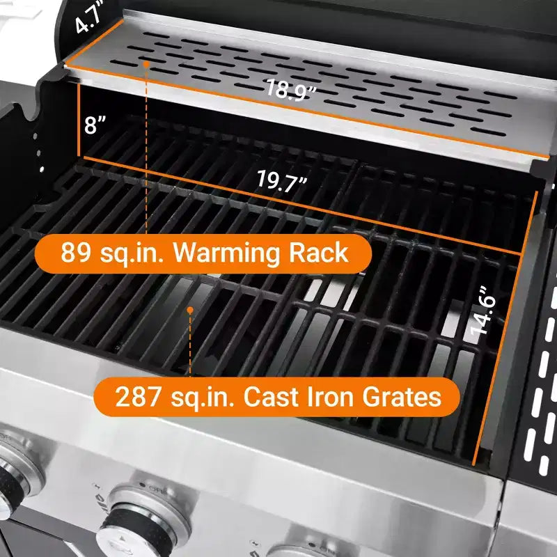 Barbecue au propane à 3 brûleurs en acier inoxydable avec brûleur latéral et housse pour barbecue extérieur, camping