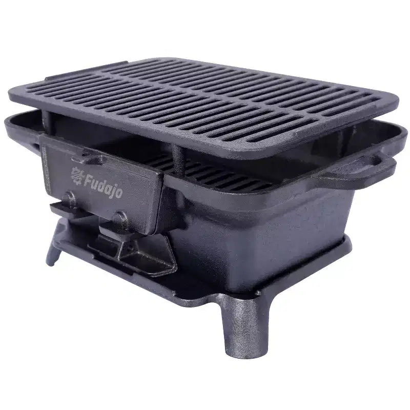 Oval Cast Iron Grill Outdoor, Portable Charcoal Grill and Tabletop Cast Iron Skillet - 100% Cast Iron, Durable, Small Charcoal Grill