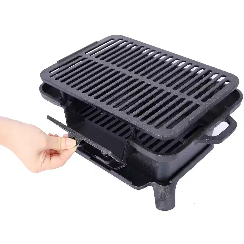 Oval Cast Iron Grill Outdoor, Portable Charcoal Grill and Tabletop Cast Iron Skillet - 100% Cast Iron, Durable, Small Charcoal Grill