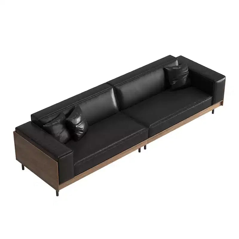 Canapé en cuir large Luck Live Farmhouse 106.3 avec cadre en bois massif, pieds en métal et 3 coussins décoratifs