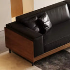 Luck Live 98.42 Contemporary Leather Sofa Couch with Solid Wood Frame, Metal Legs and 3 Accent Pillows