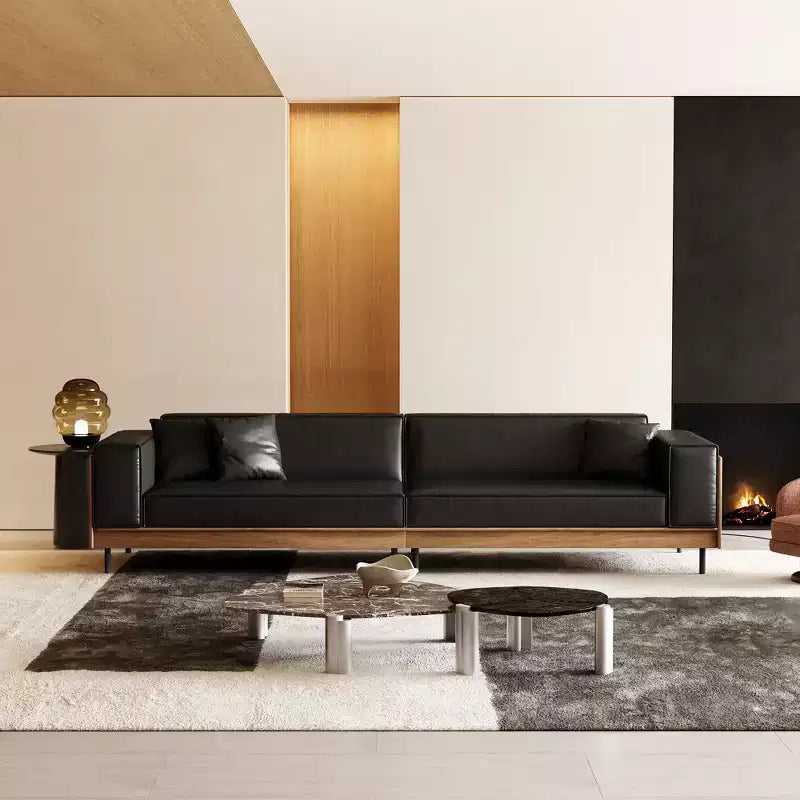 Luck Live 98.42 Contemporary Leather Sofa Couch with Solid Wood Frame, Metal Legs and 3 Accent Pillows