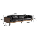 Luck Live 98.42 Contemporary Leather Sofa Couch with Solid Wood Frame, Metal Legs and 3 Accent Pillows
