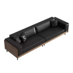 Luck Live Modern Leather Sofa 106.3 Wide with Solid Wood Frame, Metal Legs and 3 Decorative Pillows Black