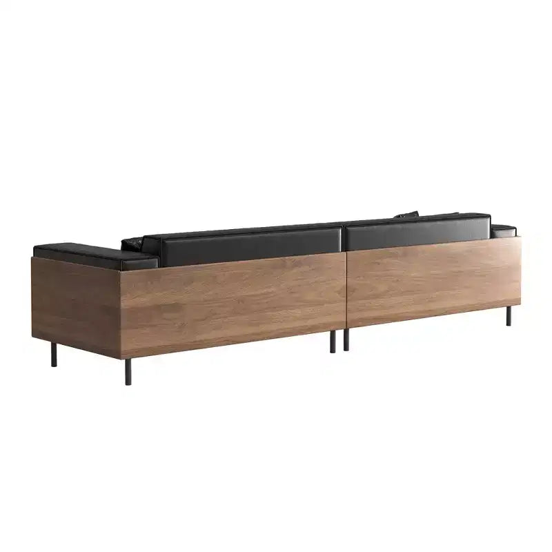 Luck Live Modern Leather Sofa 106.3 Wide with Solid Wood Frame, Metal Legs and 3 Decorative Pillows Black