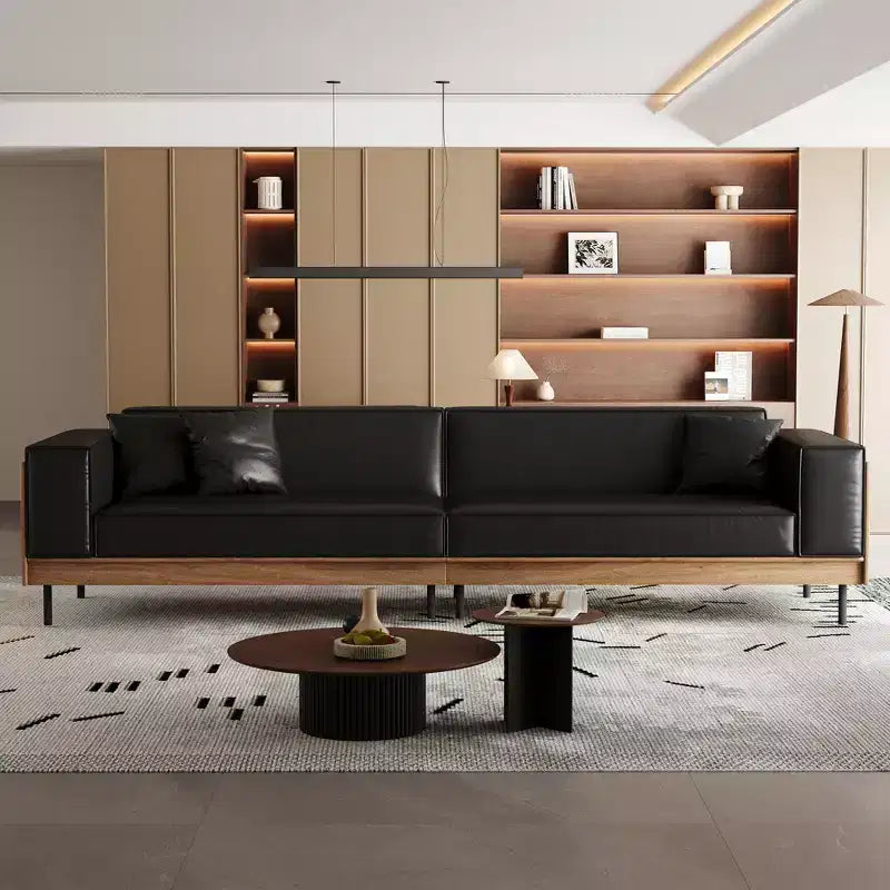 Luck Live Modern Leather Sofa 106.3 Wide with Solid Wood Frame, Metal Legs and 3 Decorative Pillows Black
