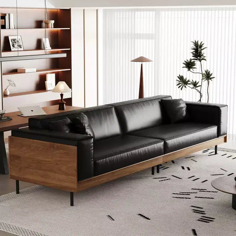 Luck Live Modern Leather Sofa 106.3 Wide with Solid Wood Frame, Metal Legs and 3 Decorative Pillows Black