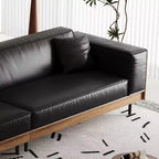 Luck Live Modern Leather Sofa 106.3 Wide with Solid Wood Frame, Metal Legs and 3 Decorative Pillows Black