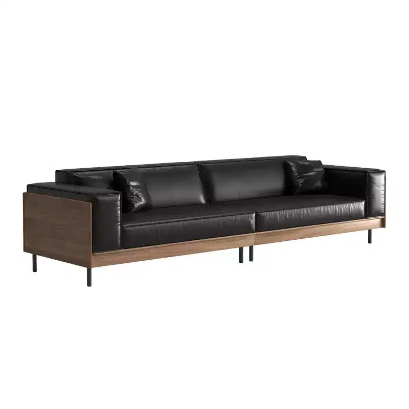 Luck Live Modern Leather Sofa 106.3 Wide with Solid Wood Frame, Metal Legs and 3 Decorative Pillows Black