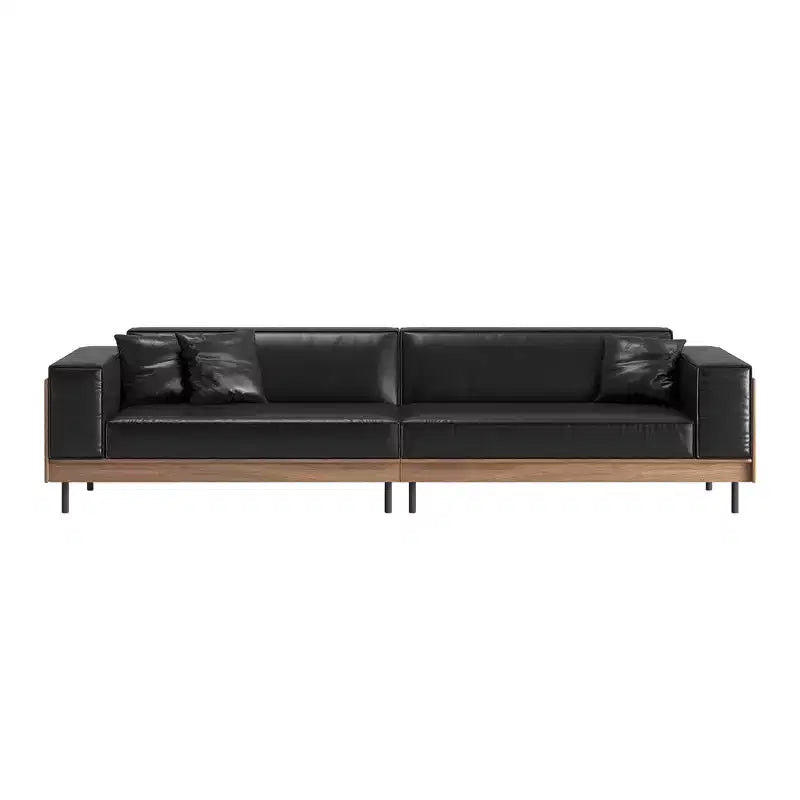 Luck Live Modern Leather Sofa 106.3 Wide with Solid Wood Frame, Metal Legs and 3 Decorative Pillows Black