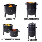 Fumoir à charbon Grills de fumage en bois Barbecue extérieur 16 pouces Fumoir vertical Grill barbecue portable pour le camping, noir